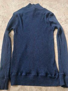 Navy Ribbed Mock Neck Top