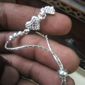 Pure Silver PinkCZ❤️Stone Adjustable Hand Bracelet