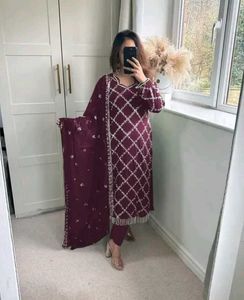 Elegant Maroon Embroidered Salwar Suit