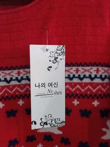 Red Patterned Sweater Dress