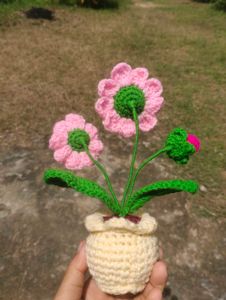 Pink Daisy Crochet Flower n Flowerpot