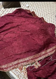 Maroon Velvet Pant Kameez Suit