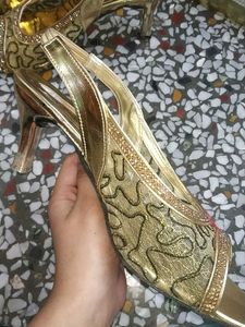 Gold Embellished Slingback Heels