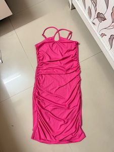 Hot Pink Ruched Bodycon Mini Dress