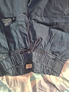 Blue Denim Drawstring Waist Pants