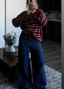 neavy blue Wide Leg Denim Jeans