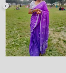 Purple Cotton Saree with readymade blouse