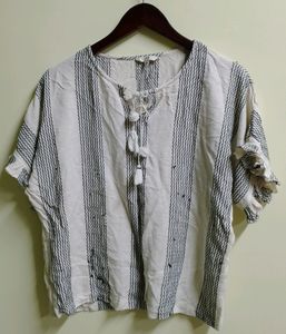 AND Striped Cotton Half Sleeve Top (Women)