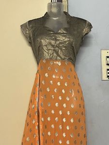 Pintrest Elegant Orange &amp; Silver Maxi Dress
