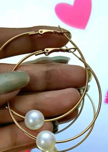 Elegant Gold Hoop Earrings with Pearl Accents🦪