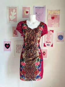 Y2K Chettah Print Kurti , Collar-full Beaded
