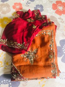 Elegant Orange &amp; Red Saree with Blouse