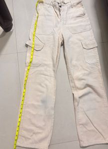 Beige Wide Leg Cargo Pants