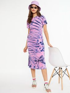 Round Neck Tie Dye Casual Midi Dress