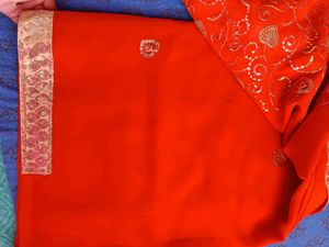 Orange Embroidered Saree