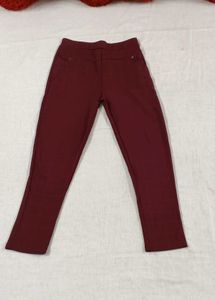 Korean Maroon Jeggings With Pocket