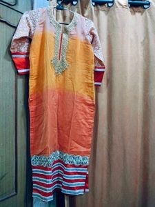 Elegant Orange Embroidered Kurta