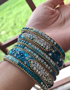 Sparkling Teal &amp; Silver Beaded Bangle Set✨️🫶🏽☺️