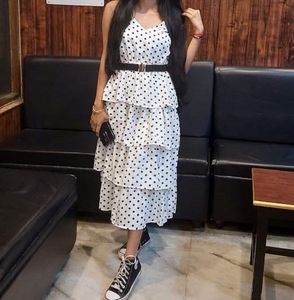 White Polka Dot Layered Ruffle Dress :Cute &amp; Flow