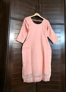 Women Peach Cotton Mix Chikankari Work Suit