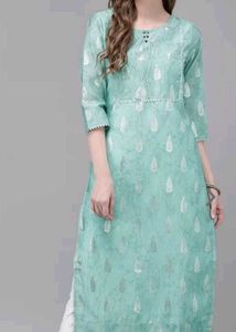 Turquoise Leaf Print Kurta Set