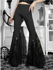 Black Gothic Lace Flared Pants
