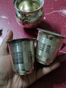 Gota chandi Pot, 2 glasses, diya