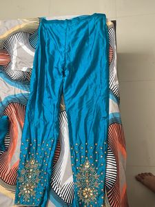 Elegant Teal Indian Outfit with Gold Stone