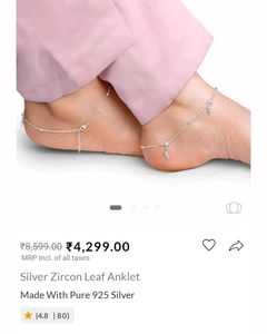 Giva 925 Real Silver Zircon Leaf Anklet(2 Pieces)