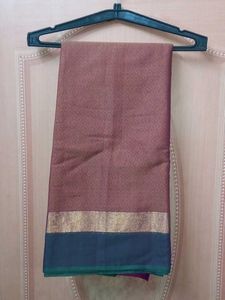 Coral With Rose Saree &amp; Blouse Cloth