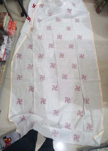 White And Red Swastik Print Saree