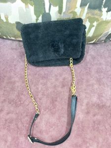 Black Furry Sling Bag