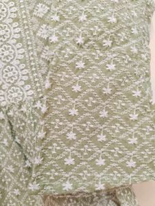 Embroidered Green short Kurta Chikankari
