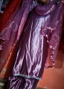 Purple Silk Suits Pants With Dupatta
