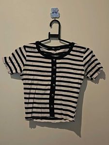 ZARA Black And White Striped Ribbed Top