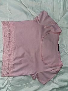 Pink Lace Trim Top