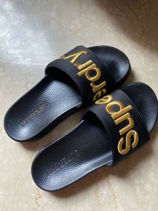 Superdry Embossed Typography Satin Flatform Slides