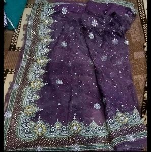 Net Saree  Work With Shimmering Inner Blouse And P