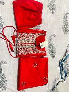 Red Embroidered Kurta Set