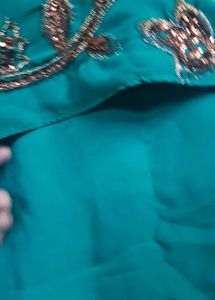 Green Embroidered  chamki work Saree &amp; Blouse