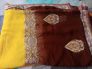 party wear yellow 💛, coffee colour saree 😍😍