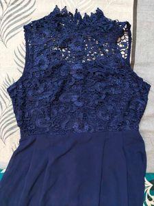 Navy Crochet Top Chiffon Long Maxi Dress