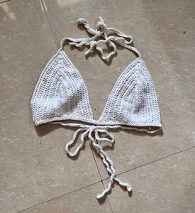Hand Made Crochet Off-white Tieup Top