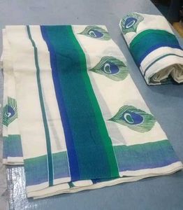 Kerala Kasavu Saree - Peacock Design
