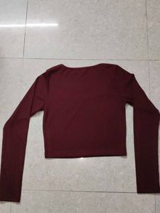 Burgundy Long Sleeve Crop Top