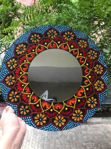 Hand-Painted Mandala Mirror Red And Orange