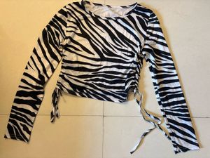 Zebra Print Tie-Up Long Sleeve