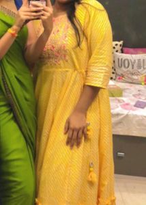 Yellow Embroidered Anarkali Kurti