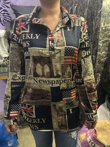 Novelty Newspaper Print Button-Down Shirt