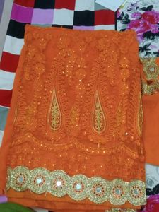 heavy mirror work saree